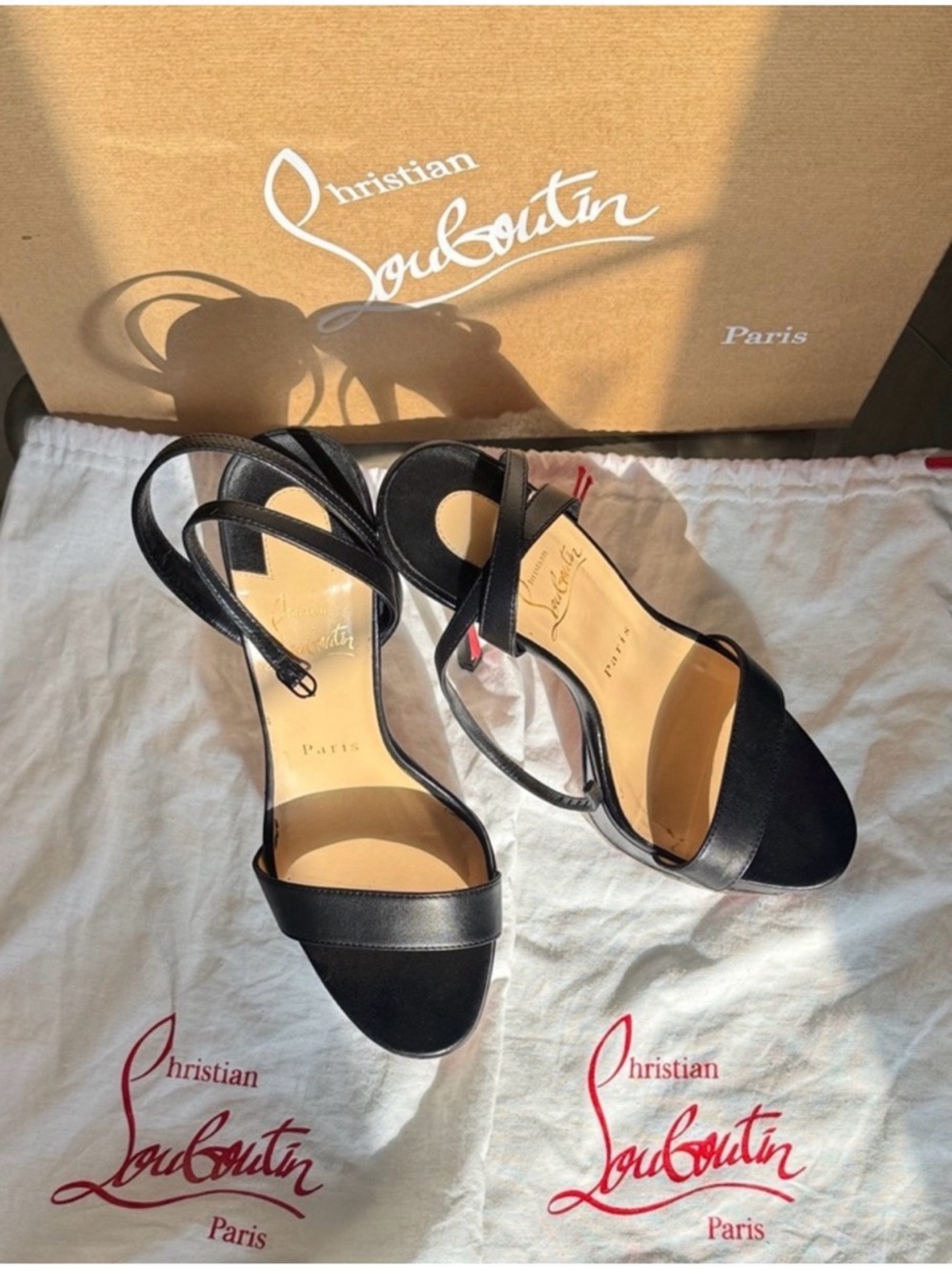 Christian Louboutin Black Leather Platform Slingback Heels - Picture 2 of 4